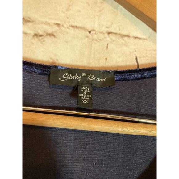 Slinky Brand Top Womens 2X Midnight Blue Crushed Velvet Pullover Tunic Stretch - Picture 12 of 13